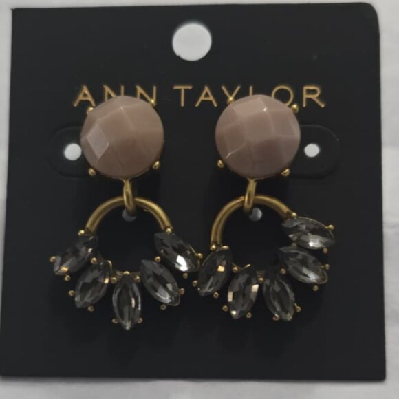 ✨Ann Taylor Statement Stud Hoop Earrings – Elegant Neutral + Crystal Sparkle✨ - Picture 2 of 3